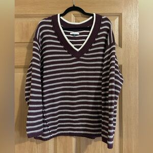 American Eagle Maroon and White Striped Big Hug Sweater